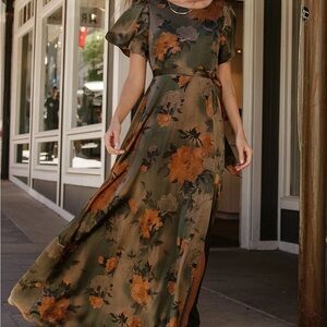 Baltic Born Floral Agnes Maxi Dress in Olive and Orange NWT